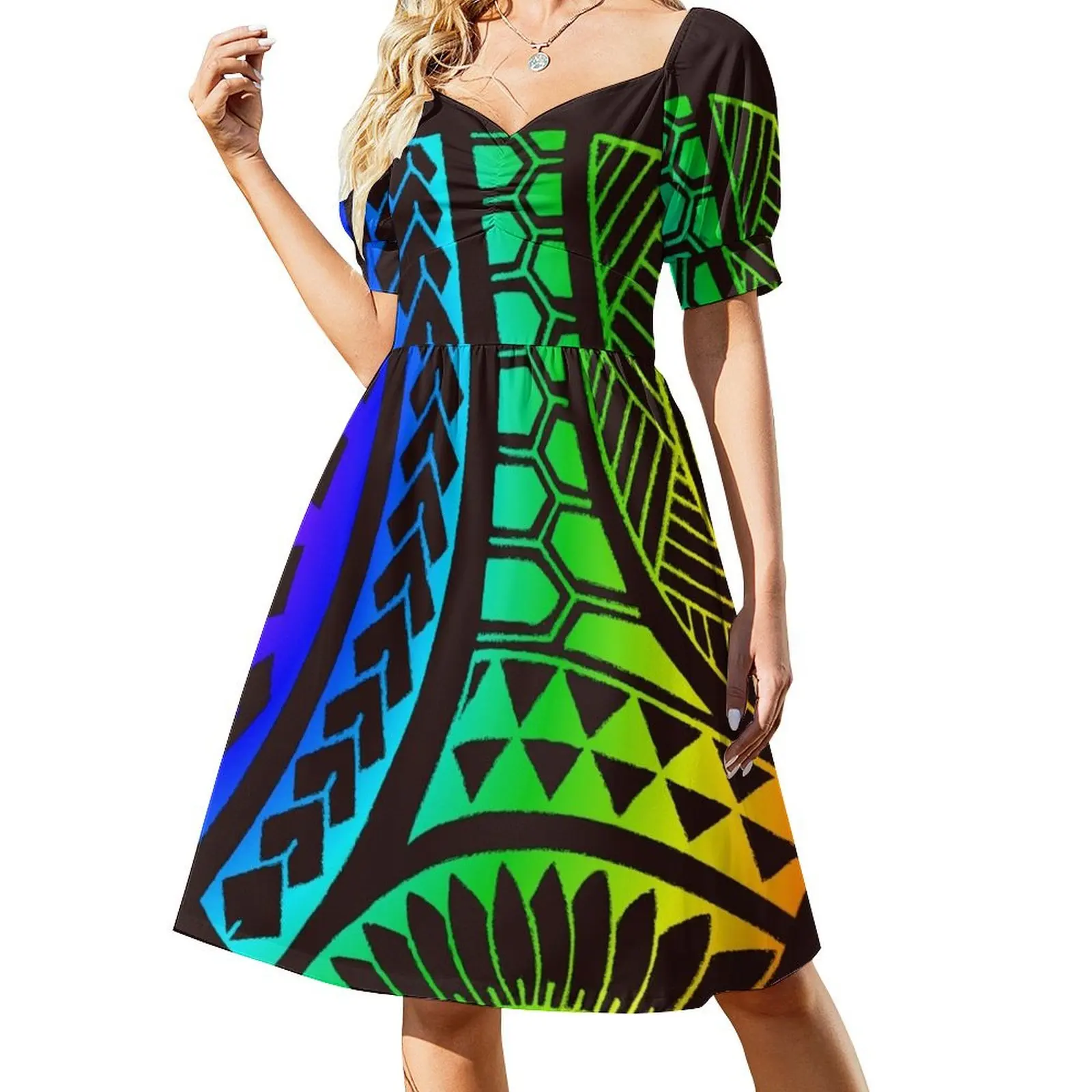 

Neon polynesian samoan tribal Short Sleeved Dress african dresses for woman Evening dresses party dresses women Dress