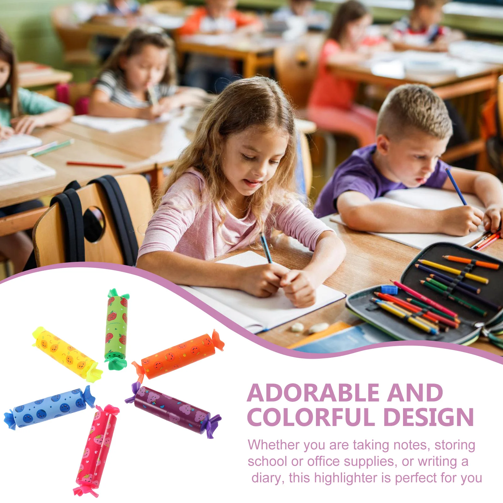 

24pcs Fluorescent Highlighter Markers 6Colorsx4 Mini Cartoon Pens for Kids Students Note Marking Scrapbook Gifts