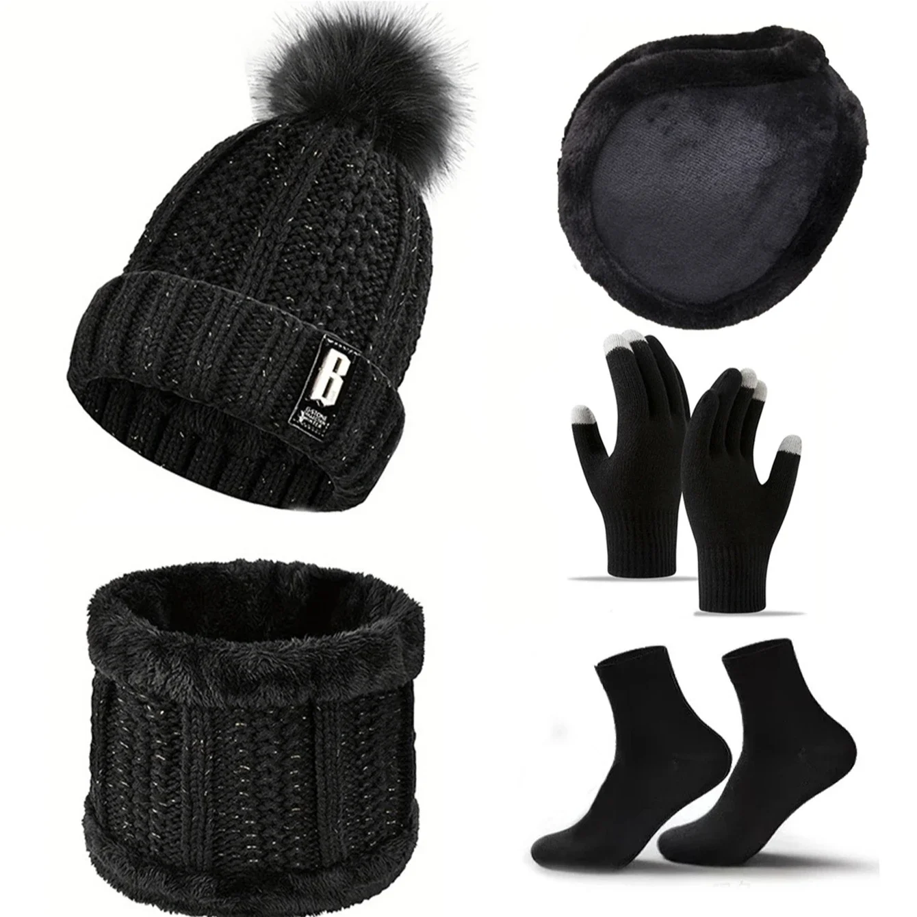 5 قطعة قبعة الشتاء قبعة صوف قبعات صغيرة للنساء الدافئة سميكة الشارع الشهير محبوك قبعة وشاح قفازات الجوارب الخريف والشتاء قبعة