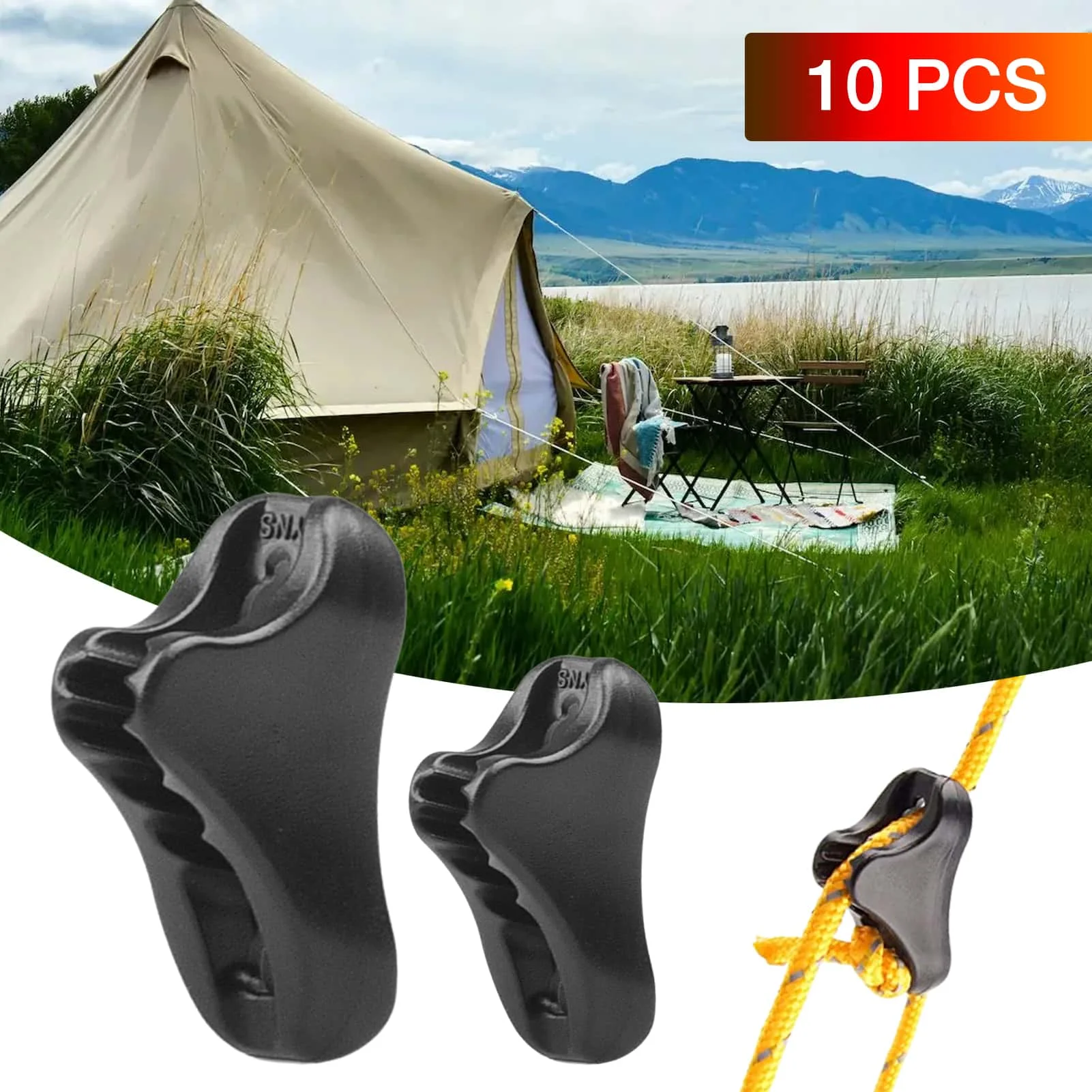 10pcs Triangles Rope Tightener Camping Tent Guy Lines Runner Guyline Camping Awning Stopper Adjuster Cord Rope Tensioner