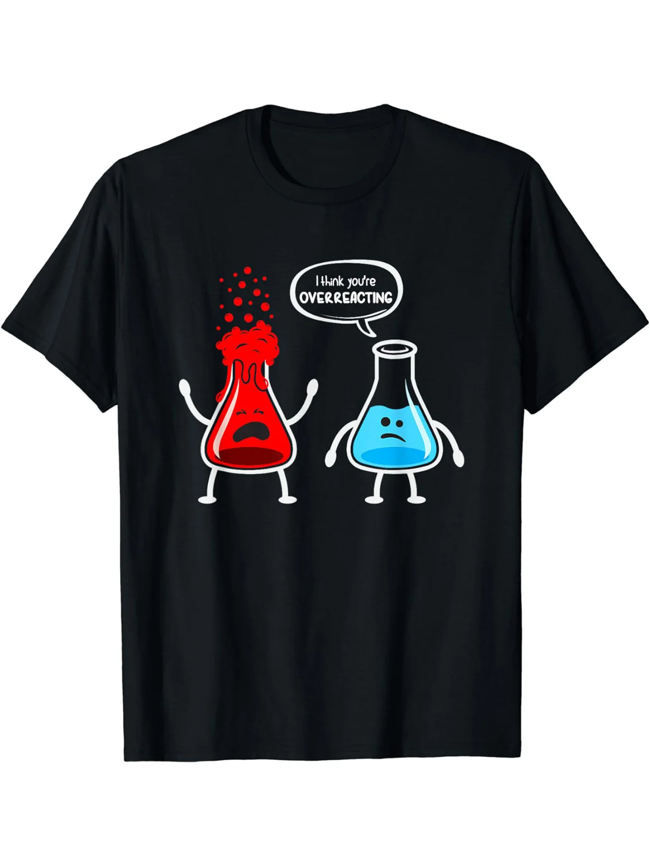 

An interesting chemical nerd men's pattern T-shirt with a "black hole overreaction" design, round neck and short sleeves