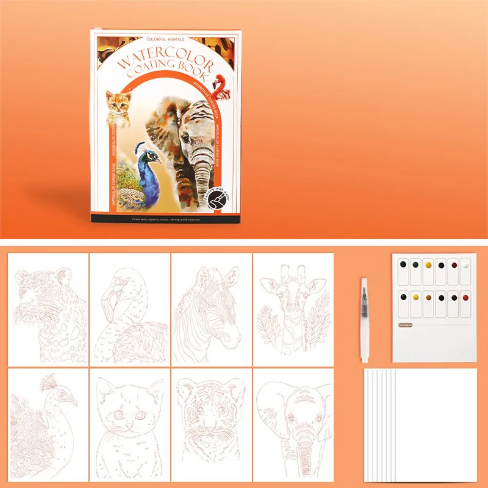 

Three-fold Coloring Book Set DIY Decompression Portable Watercolor Painting Book Comes with Pigment Painting Brush