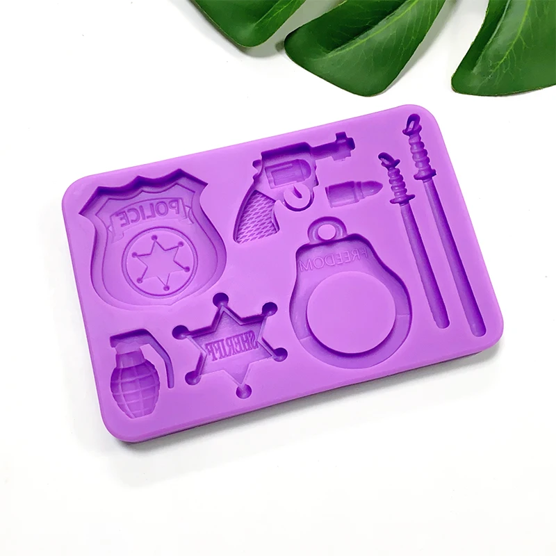 Toy Badge Handcuffs Baton Silicone Mold Cake Decoration Mold Toy Revolver Toy Bullet Brand DIY Chocolate Candy Mold