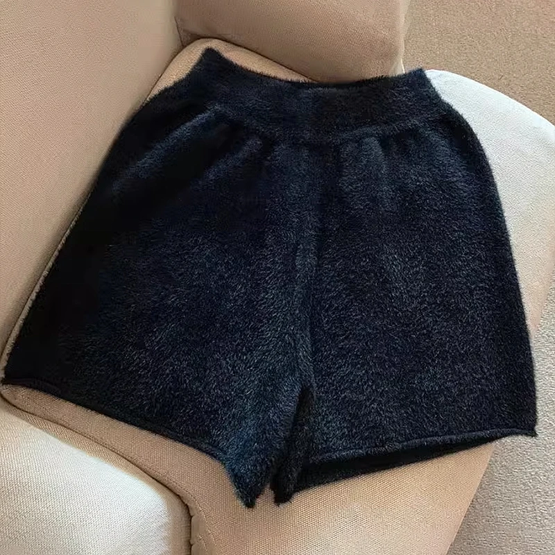 ارتفاع الخصر ألف خط واسعة الساق فضفاضة تقليد المنك الصوف السراويل النسائية محبوك الخريف والشتاء لباس خارجي #5