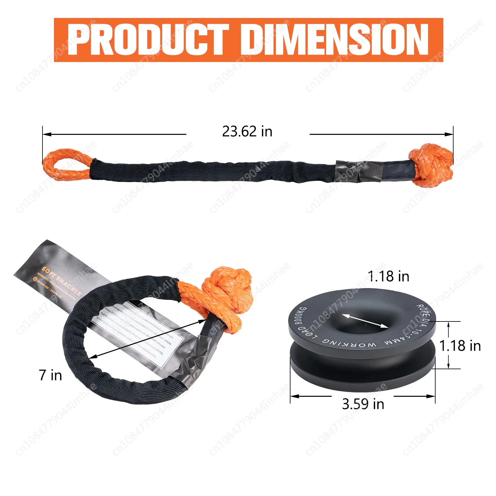 BUNKER INDUST 4x4 Off Road Truck Car Recovery Towing Strong 15T Soft Shackle Rope with 8T Snatch Ring