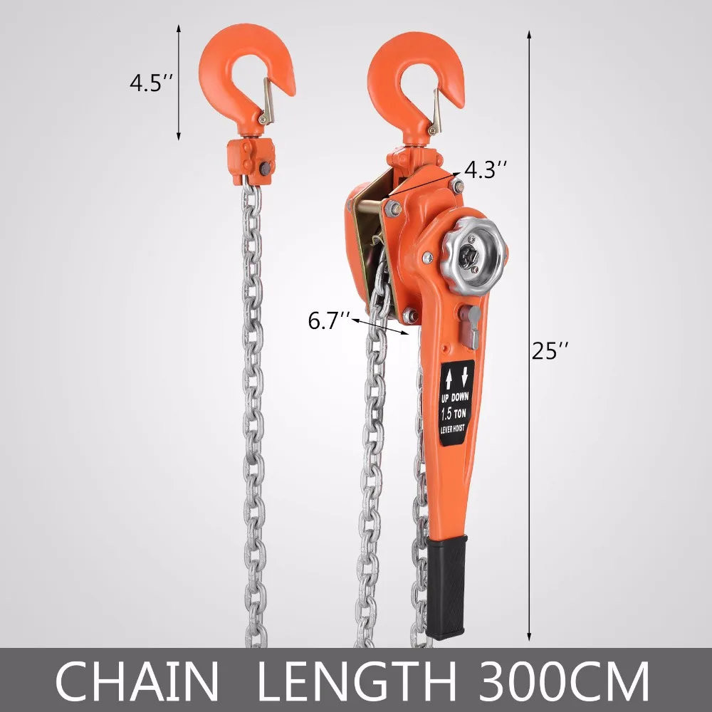 3300lbs 10ft Ratcheting Lever Block Chain Hoist Come Along Puller Pulley