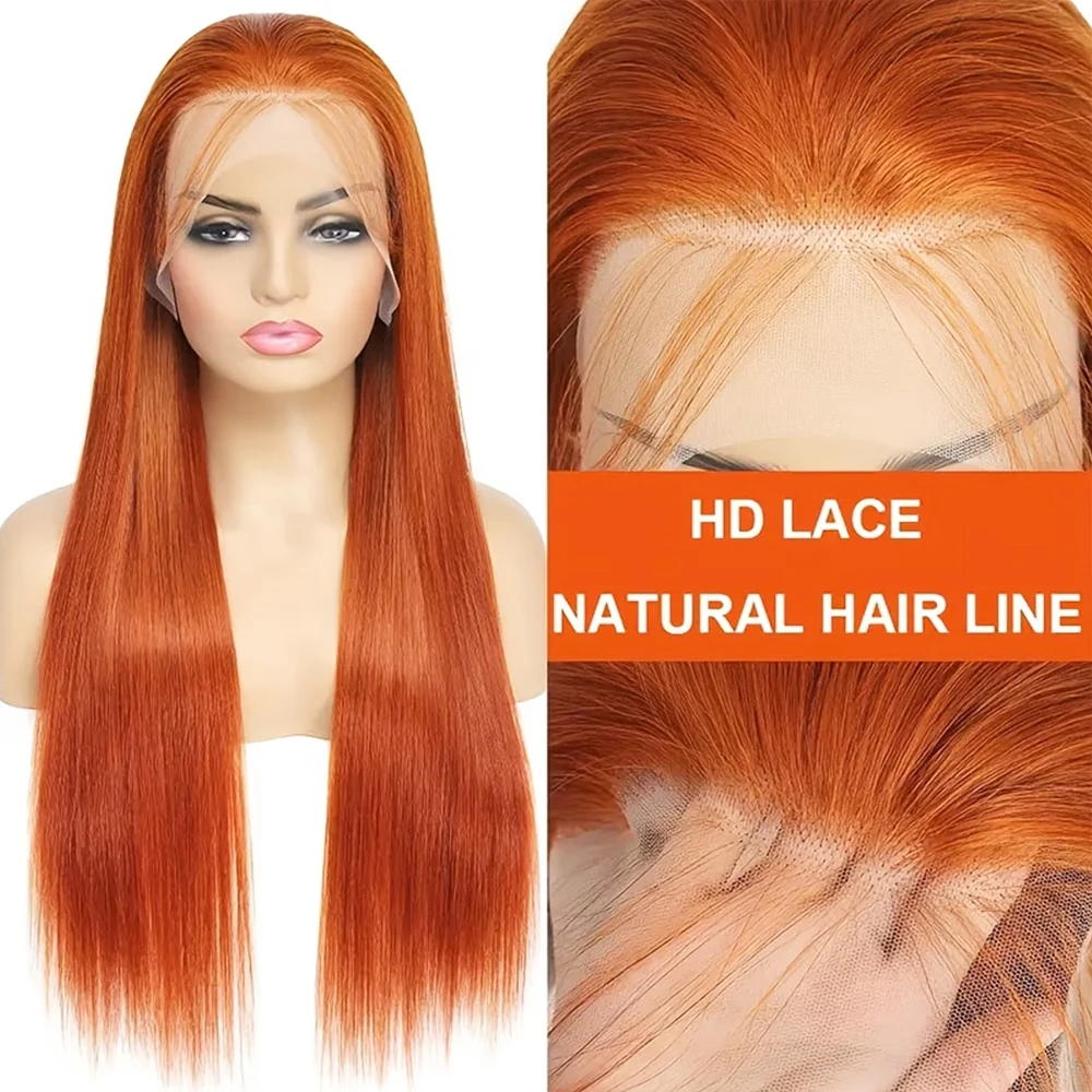 

Прямые парики из натуральных волос цвета имбирно-оранжевый, 30 дюймов, с кружевной передней частью 13x6, 13x4, HD-кружевной фронт, цветные, предварительно прорезанные, для женщин