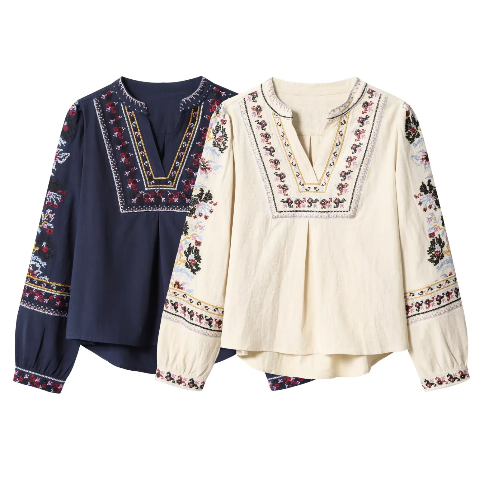 

Korejep New Women Clothing European American Style Fashionable Simple French V-neck Heavy Embroidery Shirt Top