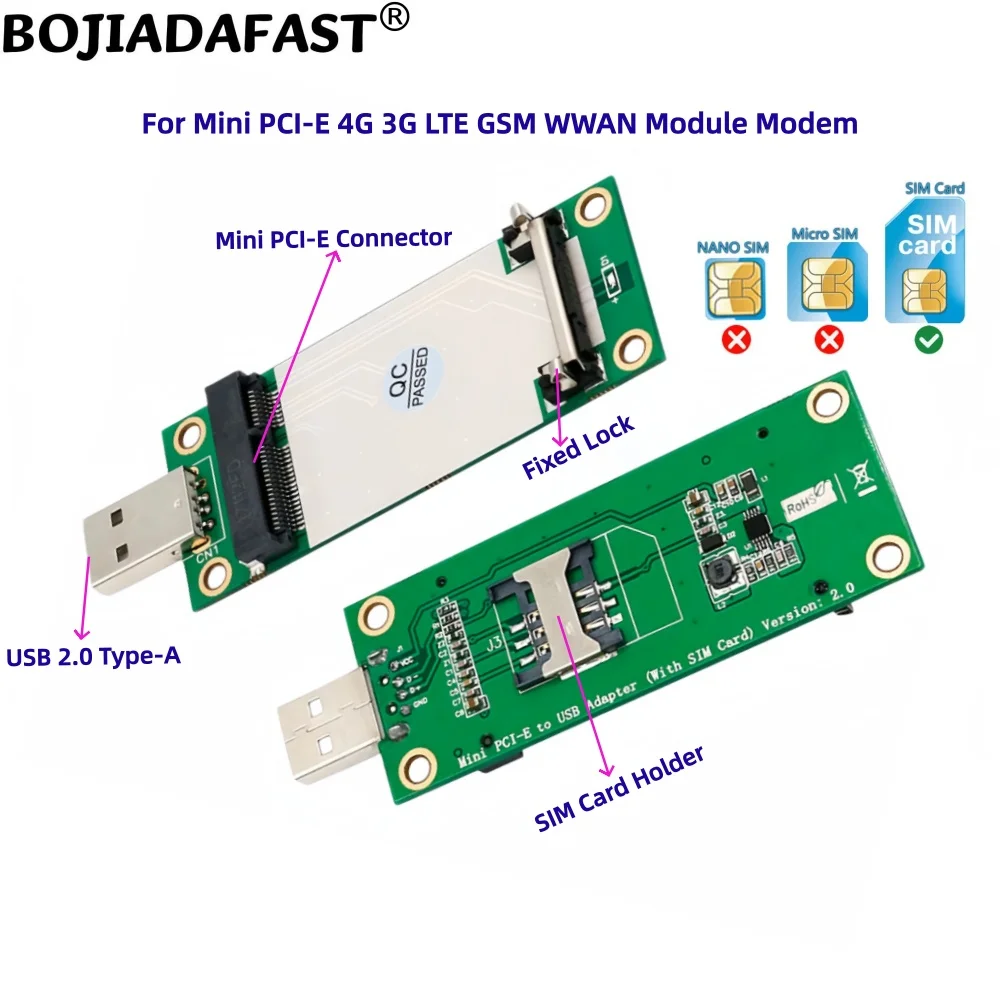 USB 2.0 Type-A Connector to Mini PCI-E MPCIe Wireless Adapter 1 SIM Card Slot Fixed Lock For 3G 4G LTE WWAN GSM Modem Module
