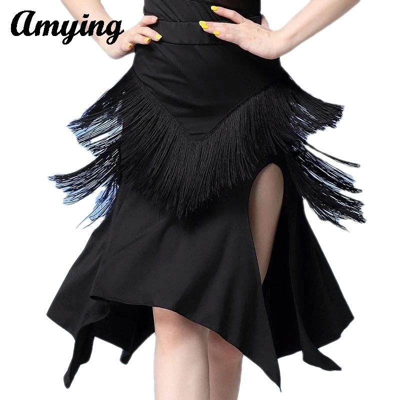 

Latin Dance Costume Half Skirt Women Oriental Dance Practice Training Skirt Lady Stages Performances Clothes Irregular Fringe