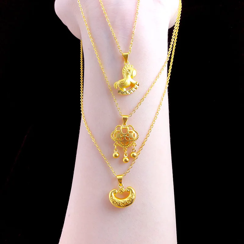 Design 18K Gold Pendant Necklace Woman Simple Trojan Horse Small Gold Lock Clavicle Chain of Korean Fashion Jewelry Girl