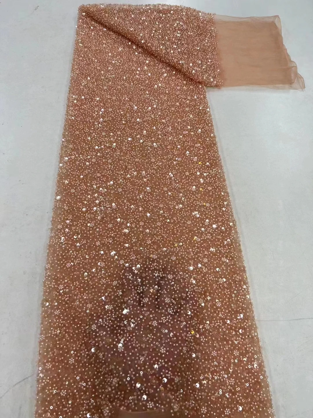 

New Europe and the United States hot selling full bubble bead sequin mesh fabric, high-end fashion retro wedding evening dress