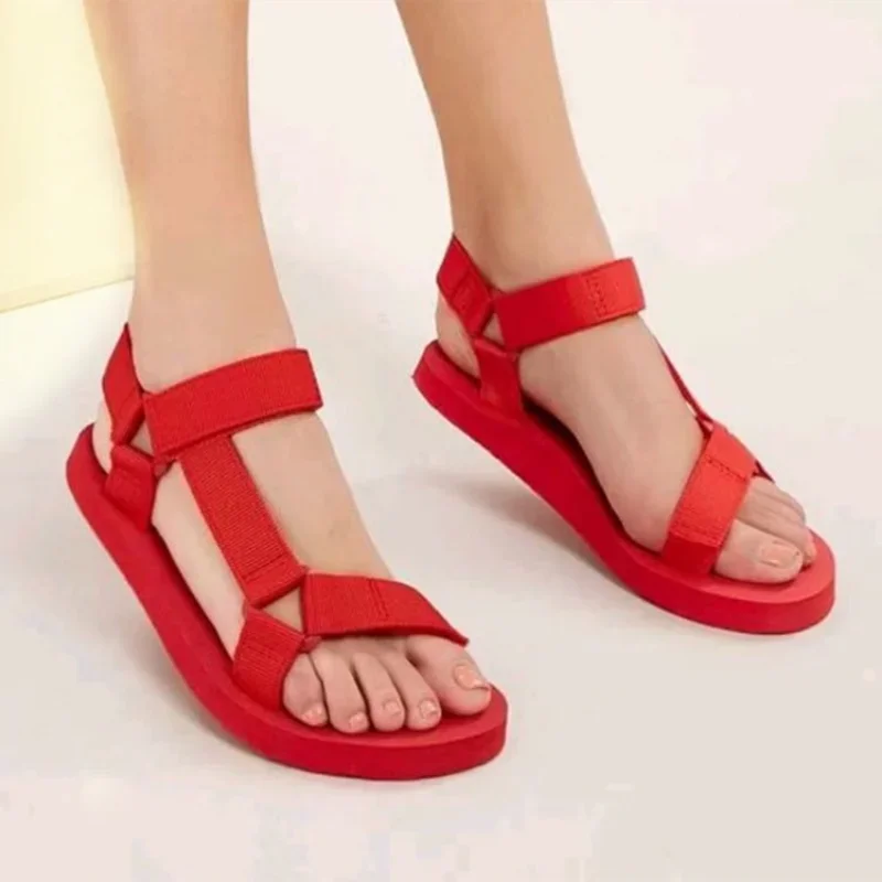 2023 Summer Women\'s Sandals Concise Hook & Loop Lady Shoe Comfort Soft Foam Sole Flat Sandal Outdoor Beach Platform Female Shoes