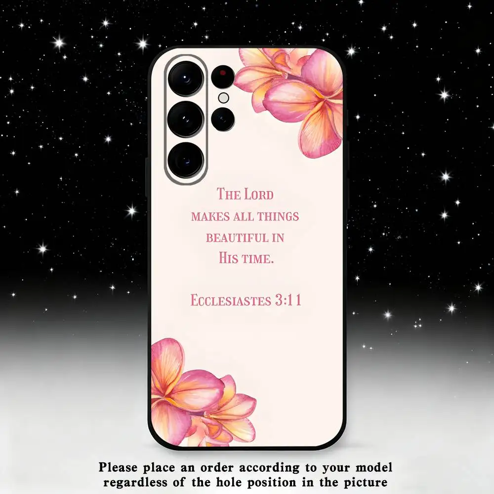 حافظة هاتف مسيحية لآية الكتاب المقدس لهاتف سامسونج S25، S24 Ultra، S20، S30 plus، S22 plus، S23، S30 Ultra 5G غلاف أسود من السيليكون