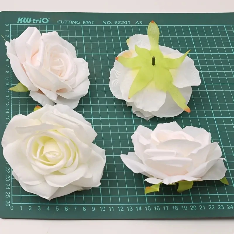 30pcs/Lot 9cm-10cm Large Artificial White Rose Silk Flower Heads DIY Wedding Decoration Wreath Scrapbooking Craft Fake Flowers