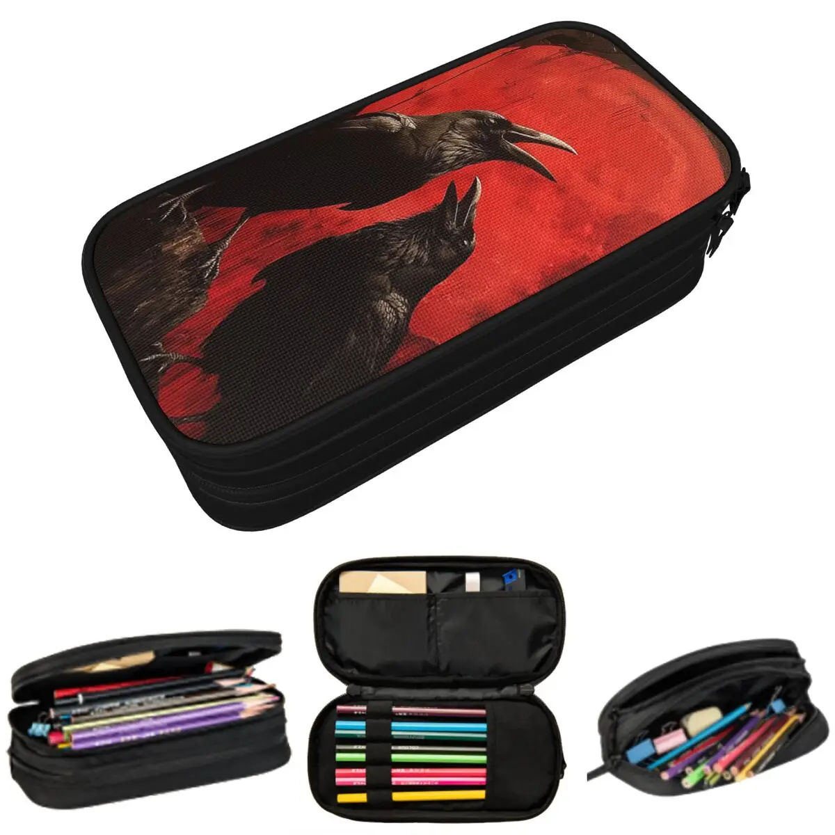 

Пенал для карандашей и ручек Crows Under Moon для мальчиков и девочек, школьный пенал, сумка для канцелярских принадлежностей, держатель для ручек