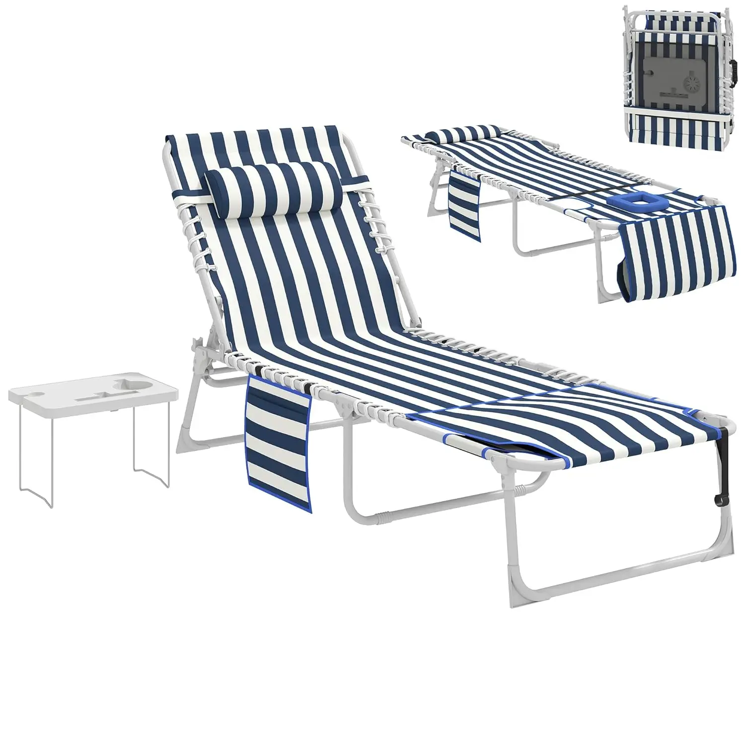 

Tanning Chair with Face Hole, Side Table, 5-Position Reclining Folding Chaise Lounge Chair Outdoor Lounger Recliner,, Custom