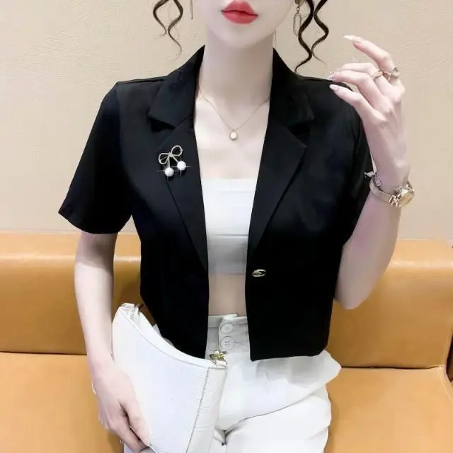 

Women's ort Sve Suit Jaet Thin Design Summer Casual Faion Top Small ence ort Sle Polyester Fiber Commute Sle