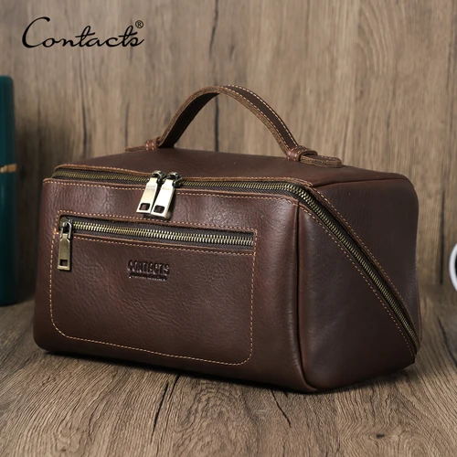 CONTACT'S-bolsas de cosméticos de cuero genuino para hombre, bolsa de maquillaje de alta calidad, bolsa de lavado, bolsa de aseo, bolsa de viaje, bolsos de mano