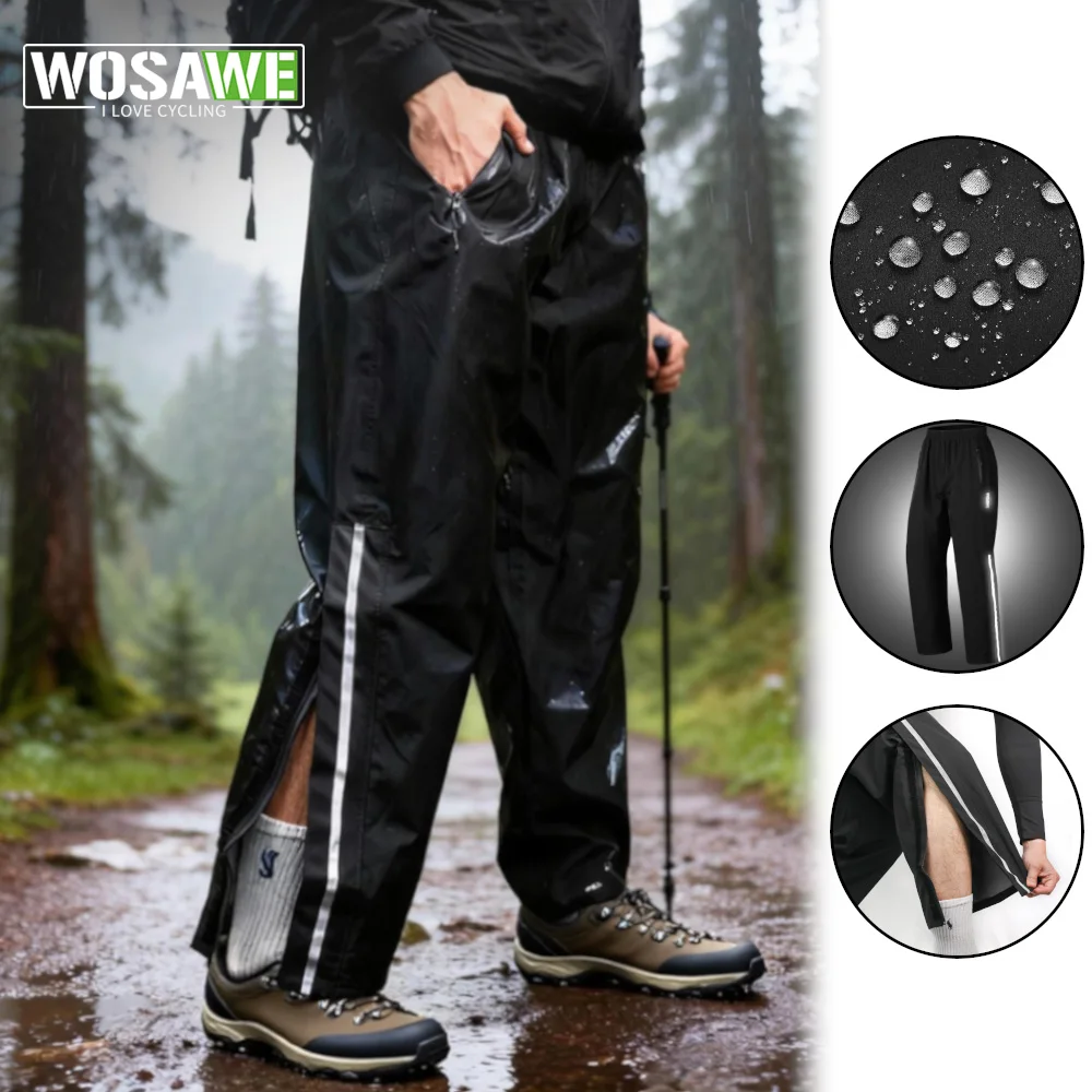 

WOSAWE Waterproof Cycling Rain Pants Outdoor Windproof Rainproof Pants Motorcycle Climbing Camping Rain Trousers Side Zipper