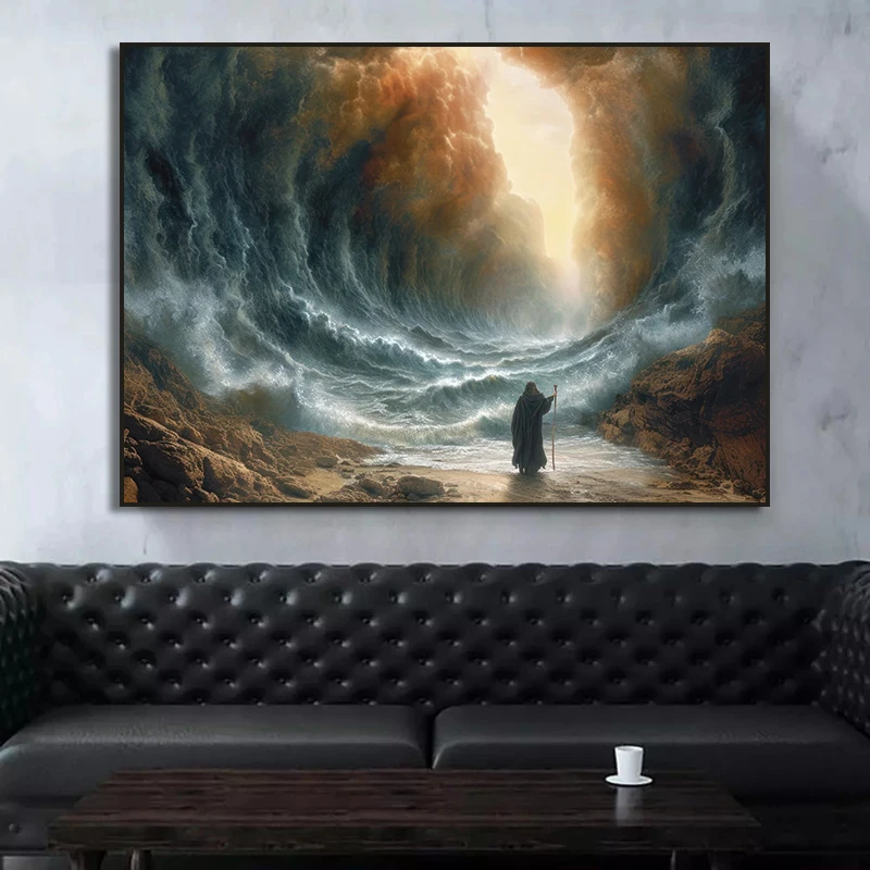 Moses Parting The Red Sea Canvas Painting Jesus Walking on Water Bible Art Poster Wall Art Picture for Living Room Home Decor