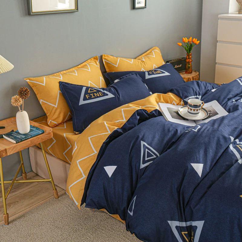 Geometric Triangle Pattern Simple Style Home Bedroom Decor 3Pcs Bedding Set Skin-friendly Healthy Sleep Comfortable Quilt Cover