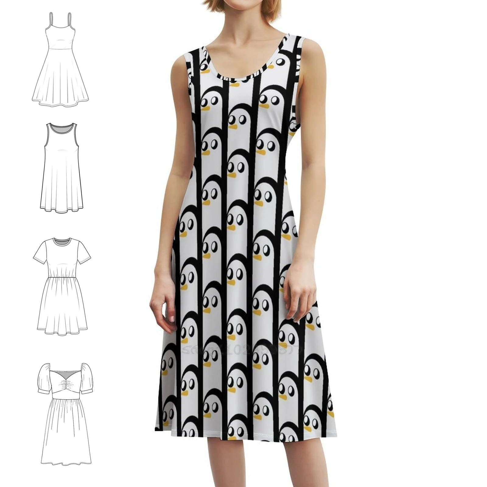 

Мини-платье Gunter The Penguin в консервативном стиле для женщин, трапециевидное свободное повседневное дневное платье Gunter Gunther, минималистичный мультяшный вечерние