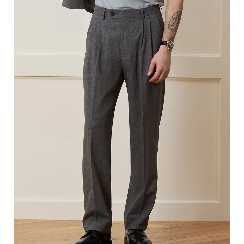 

Мужские плиссированные брюки из смесовой ткани, деловые повседневные зауженные брюки, удобная дышащая офисная одежда, официальные брюки, мужские брюки для костюма