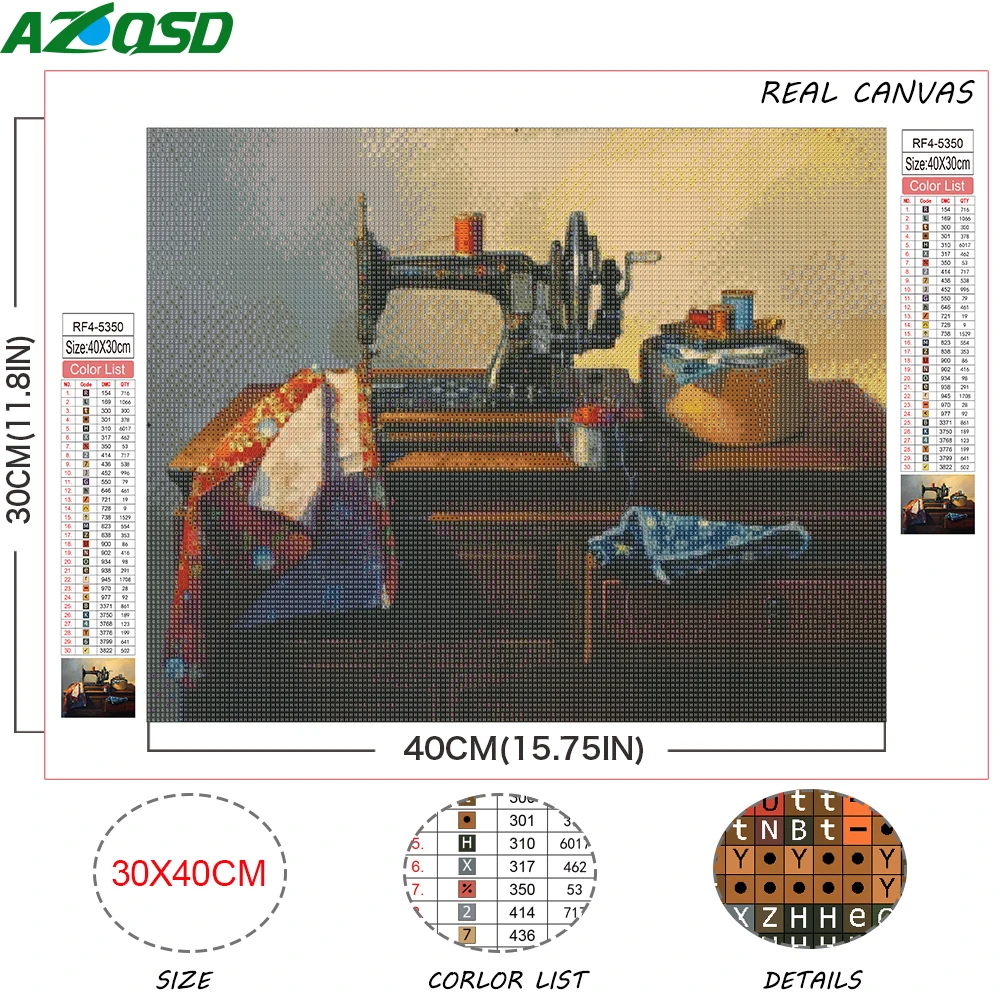 AZQSD Diamond Painting Sewing Machine Cross Stitch Kits Rhinestones Full Drill Embroidery Landscape Mosaic Handmade Home Decor