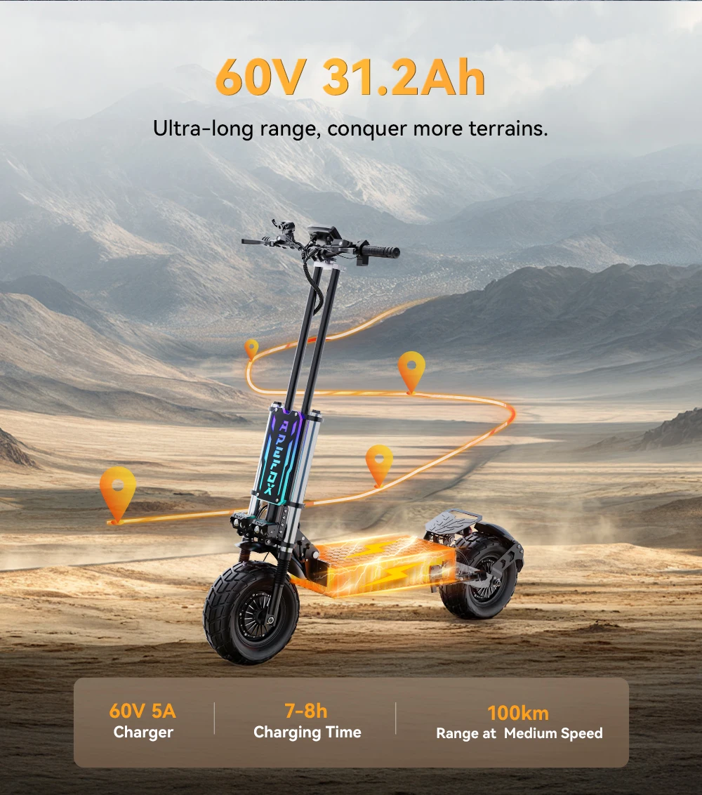 APEFOX T90 Erwachsenen-Elektroroller Doppelmotor Faltbarer E-Scooter 60V 31,2AH 13 Zoll Offroad-Reifen Geländetauglicher Elektroroller – Detail 4