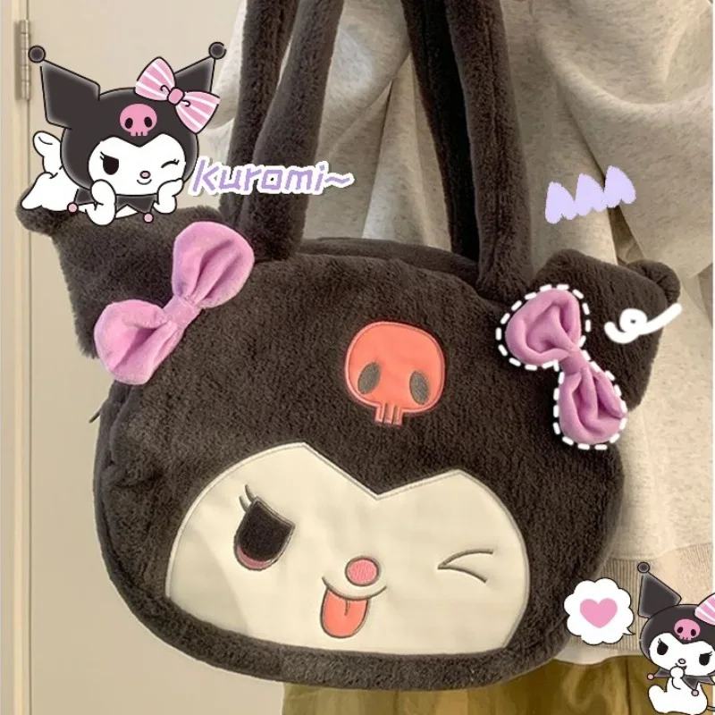 MBTI Kuromi Melody Shoulder Bag for Women Cute Plush Large Capacity Casual College Style Tote Bag Cartoon Kawaii Female Handbag