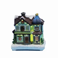 Christmas Scene House Village Building Collectible Figurines with Fiber Optic Led Light Home Holiday Sence Decoration Fireplace