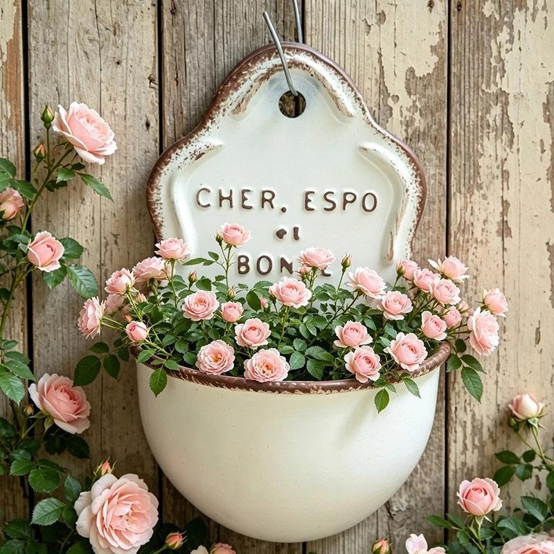Wall Hanging Planter Vintage Metal Flower Pot Retro Embossed Letter Enamel Vase Garden Balcony Decor Succulent Herb Plant Pots