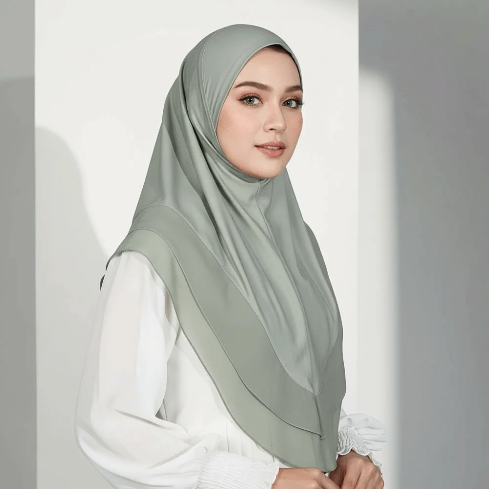 

Non-Transparent Double Layer Chiffon Hijab Solid Color Breathable Mesh Instant Chin Cover Scarf Wrinkle-Resistant