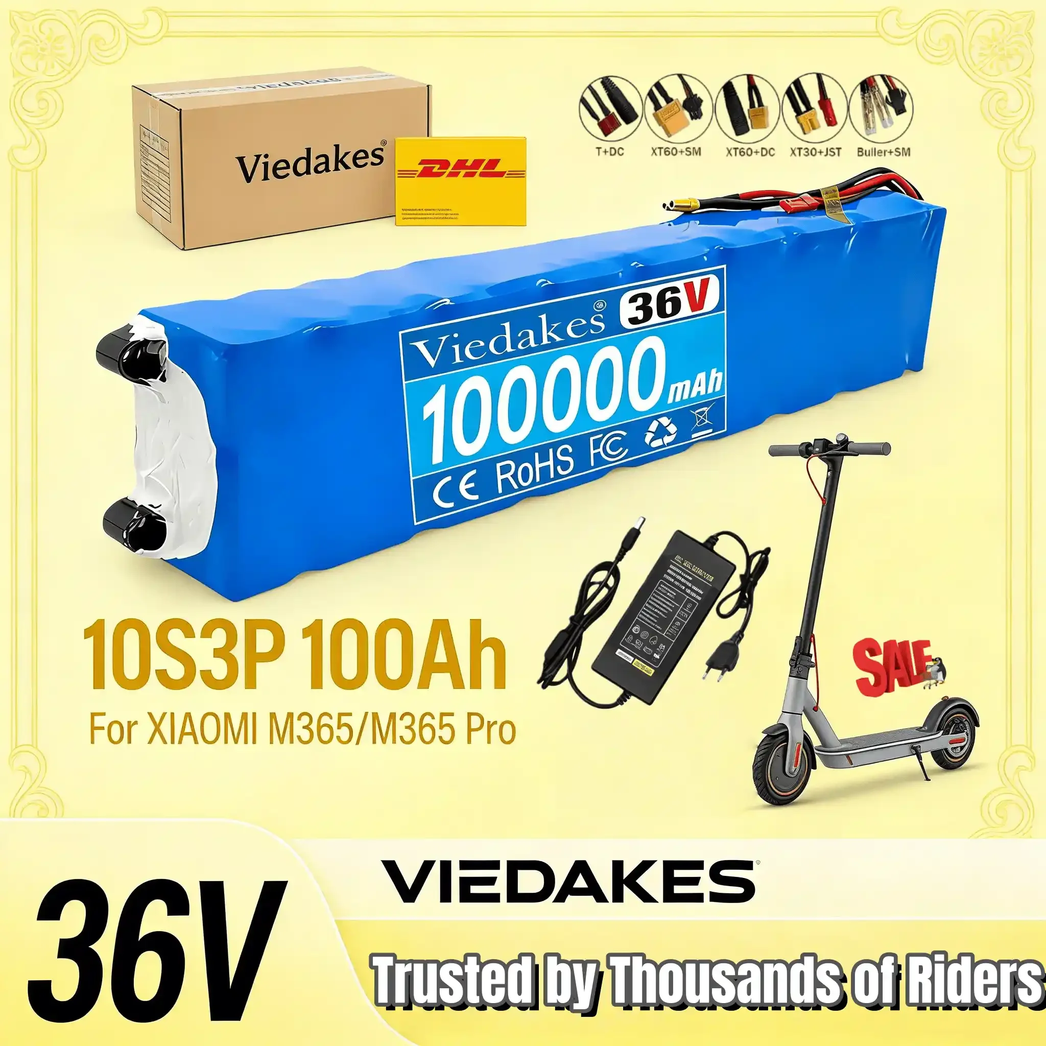 

Литиевая батарея 36В 100Ач 10S3P, водонепроницаемая, термоусадочная, с фиксирующими отверстиями XT60 XT30 для электровелосипедов