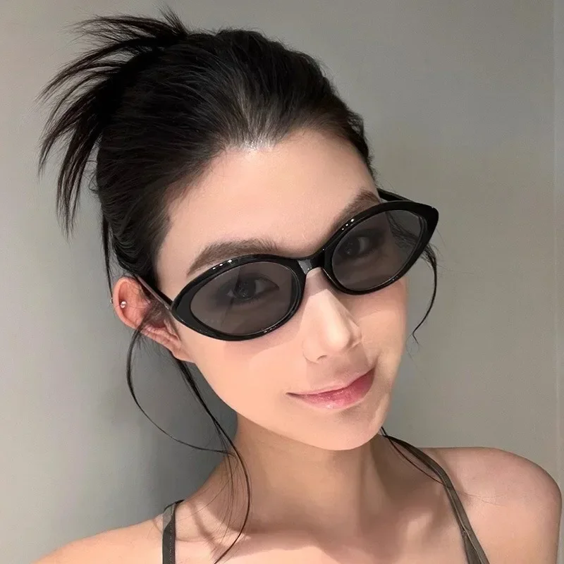 Vintage Y2k Dünne Große Ovale Sonnenbrille für Damen und Herren Beliebte Luxus-Markendesigner-Brille