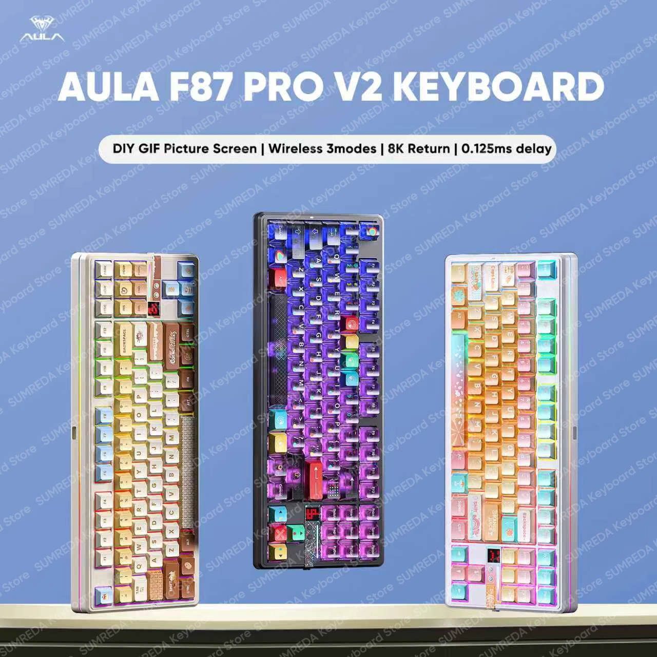 

AULA F87PRO V2 Wireless Mechanical Keyboard 8K return rate 0.125ms Delay Bluetooth 2.4G Wired RGB Hot swap Gaming Keyboard Gifts