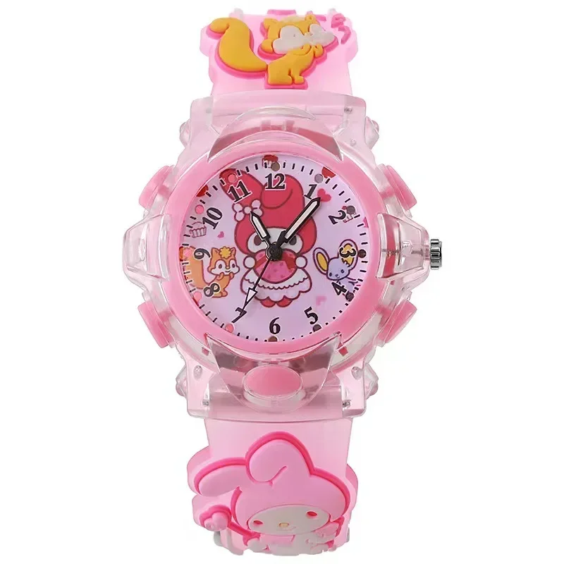 MINISO Sanrio Watch Kawaii Melody Cinnamoroll Children LED Luminous Watch Kuromi Student Wrist Watch Kids Birthday Gift Toy