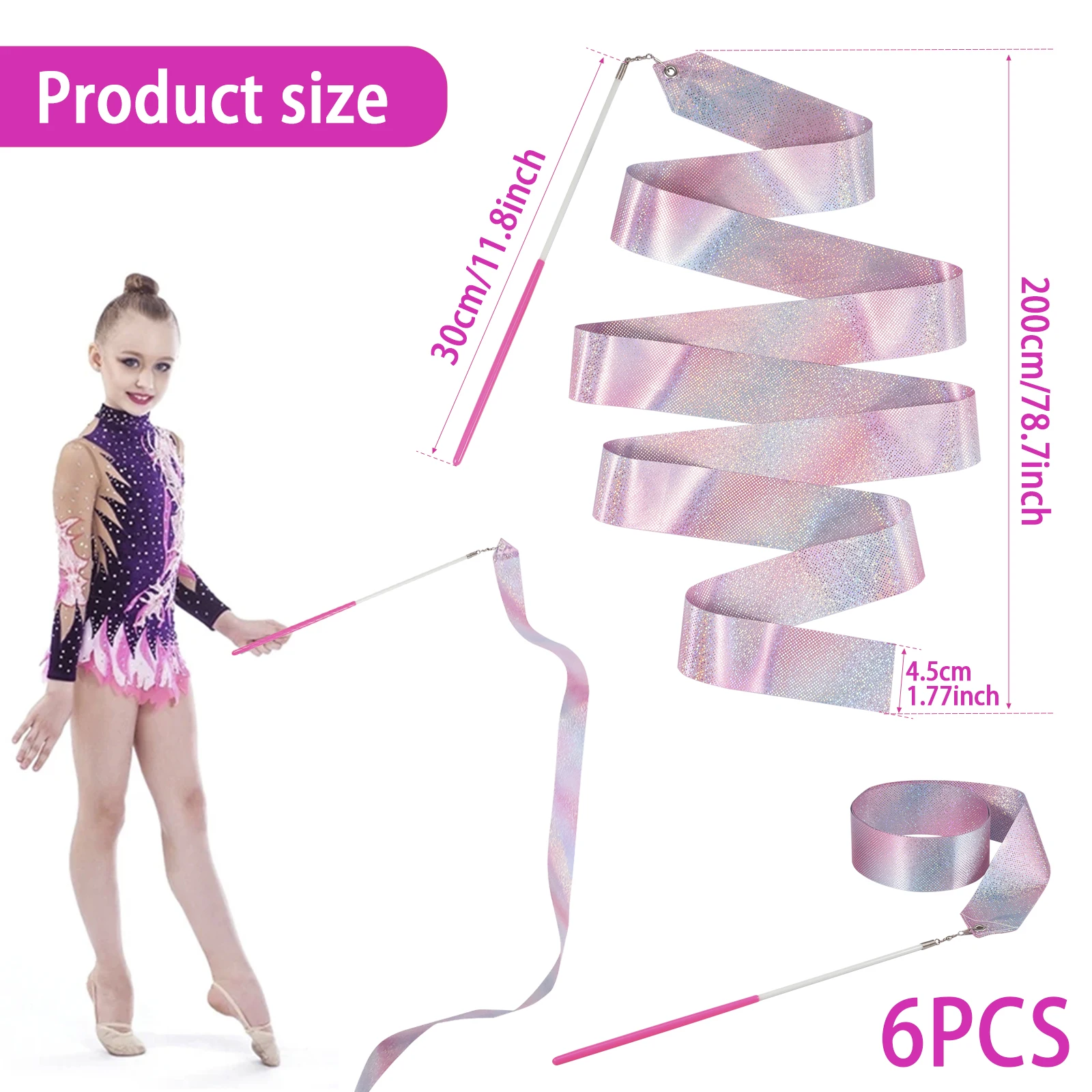 6 Pcs 2 M Dance Ribbons Sparkling Ribbon Streamers Rhythmic Art Gymnastics Twirling Ribbons Artistic Dancing Performance Props