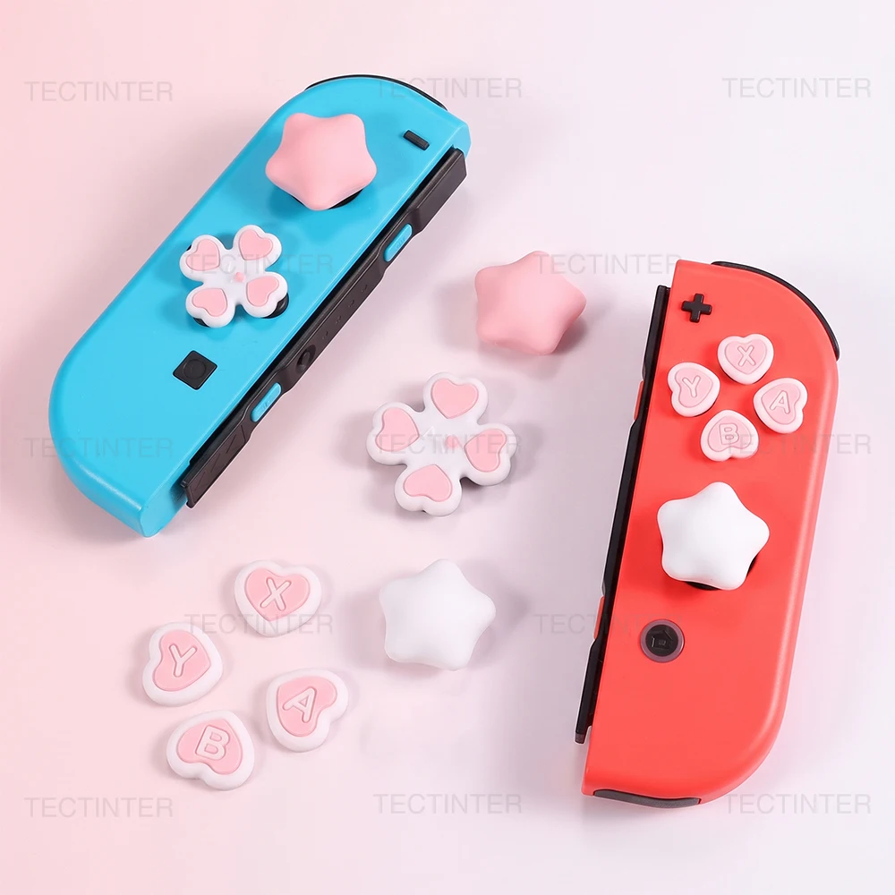 ABXY Key Sticker Skin for Nintendo Switch/Oled/LiteCase Thumb Stick Grip Cap Silicone Soft D-pad Cross Button Cover Accessories