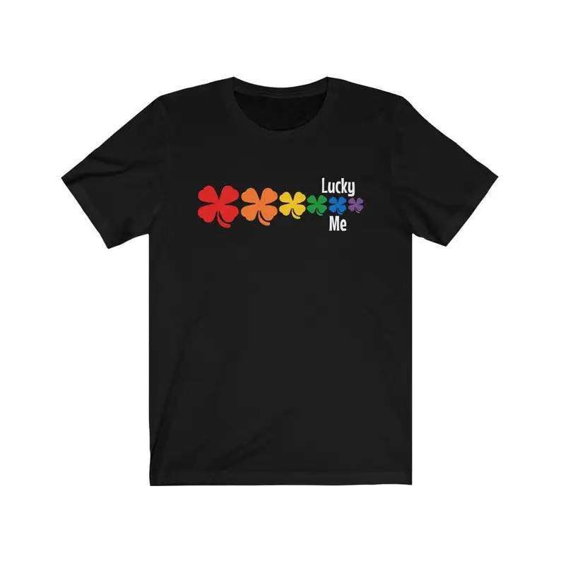 

LGBTQ Rainbow Love is Love Lucky Me Unisex Graphic Tshirt, Rainbow Shamrocks Gay Pride Clothing, Rainbow Pride Gifts