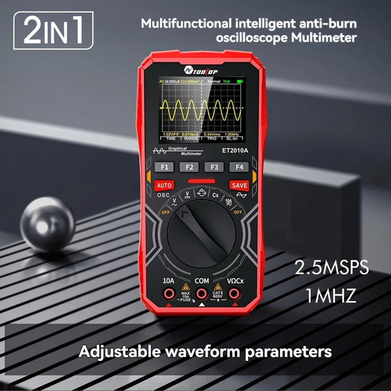 TOOLTOP ET2010A Digital Oscilloscope Multimeter 1Mhz 2.5Msps AUTO Oscilloscope AC/DC 600V Graphcial Multimeter