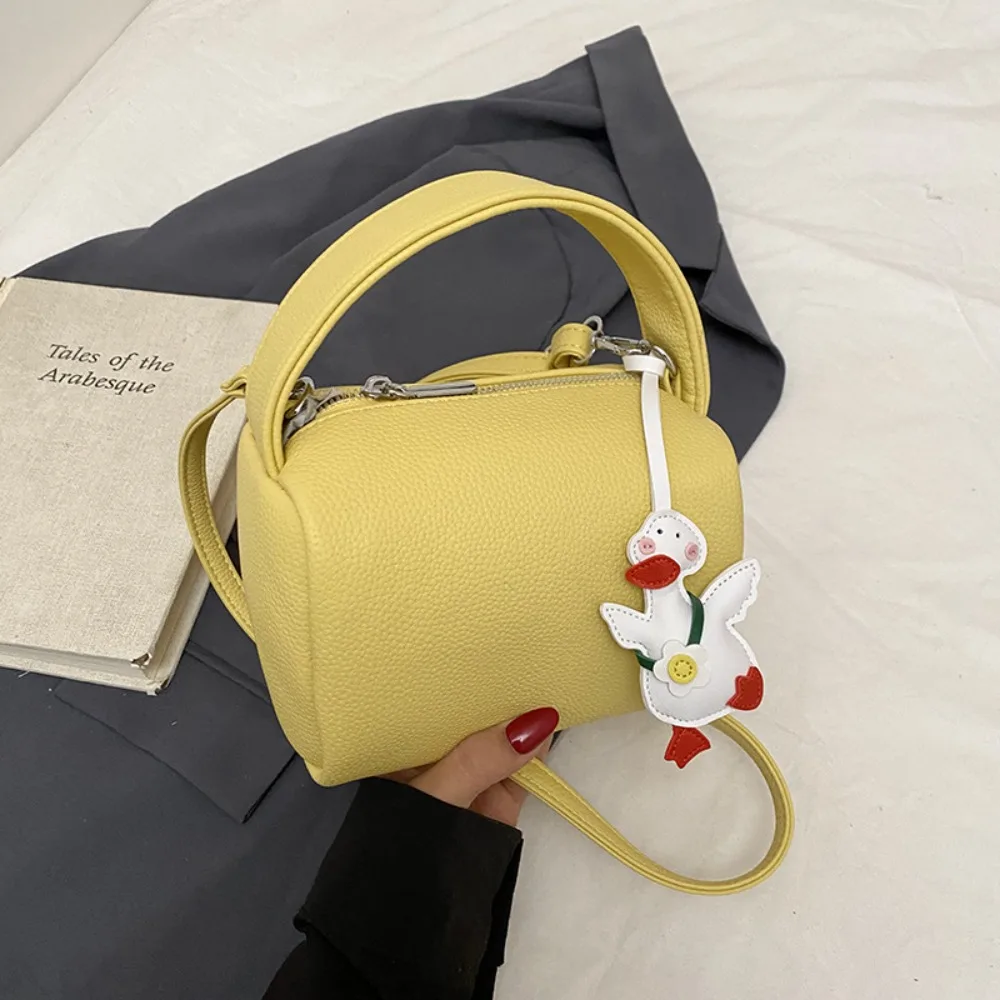 

Trendy Soild Color Pillow Handbag with Pendant Versatile Boston Crossbody Bag Zipper Commuting Women Clutch Purse Party