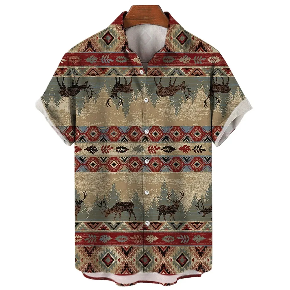 Summer Men's Social Casual Vintage Floral Shirt Hawaiian Oversize Short Sleeve Street Luxury Man Element Pattern Clothing Dress