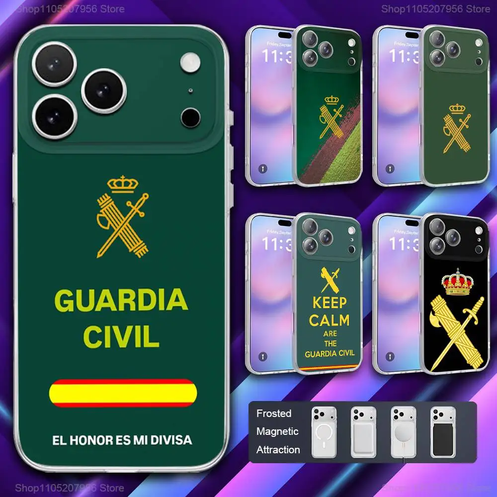 

S-Spanish Guard Civil Emblem Phone Case For iPhone 11,12,15,14,13,17,16,Pro,Plus,E,Max,Air,Mini Magnetic Frosted Cover