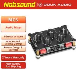 Nobsound Mini 4 Channel Stereo Line Mixer for Live Studio Recording Portable Passive Analog Audio Sound Mixing Console Low Noise