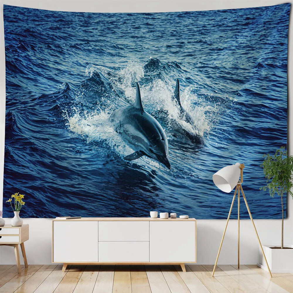 

Dolphin tapestry, shimmering sunset on the lake surface, home decoration, wall hanging, living room background cloth