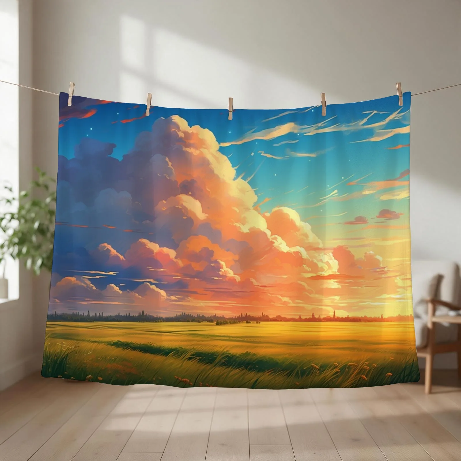 japan anime cloud in wind Throw Blanket couch cozy soft plush fuzzy picnic outdoor blanket