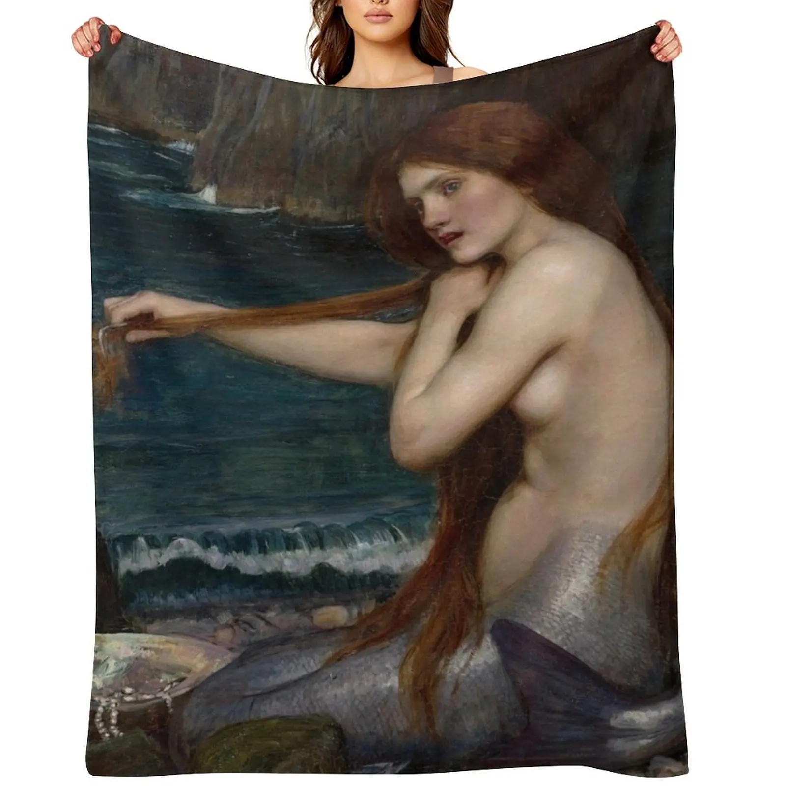 

A Mermaid - John William Waterhouse Throw Blanket Polar Designers Thins halloween Blankets