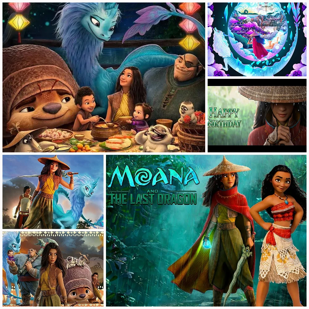 

Disney Raya And The Last Dragon Birthday Party Decoration Background Baby Shower Supplie Rainforest Tribe Photo Backdrop KidGift